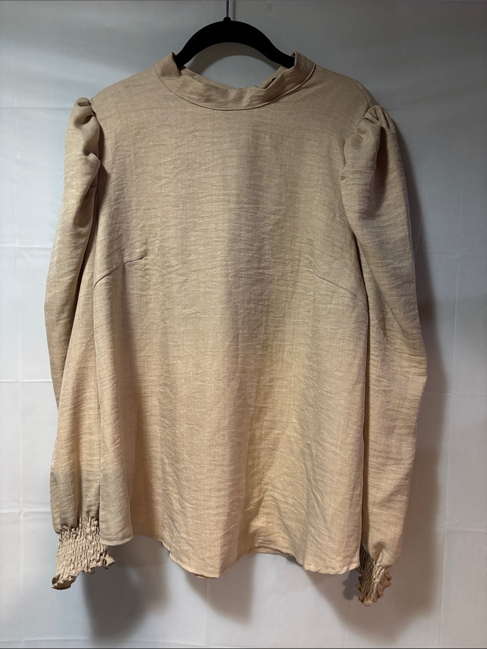 SHEIN Cream Mock Neck Long Sleeve Top with Smocked Cuffs